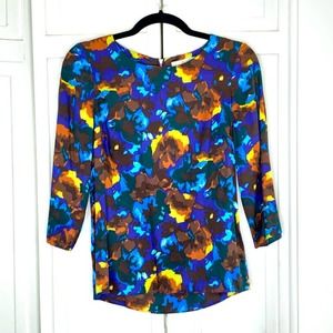 Boden Abstract Floral Blue Silk Blend Blouse